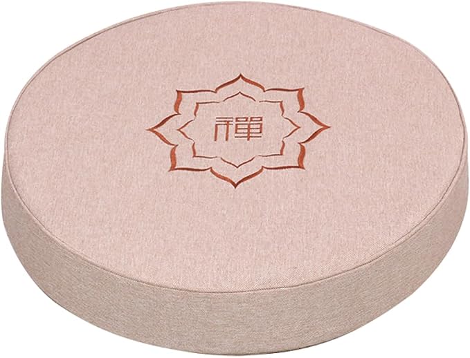 Round Meditation Cushion Mat Set with Washable Cotton Linen Cover, Larger Yoga Mat Bolster Floor Pillows Seating for Adults Meditation Accessories Beige1-60cm