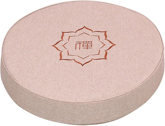 Round Meditation Cushion Mat Set with Washable Cotton Linen Cover, Larger Yoga Mat Bolster Floor Pillows Seating for Adults Meditation Accessories Beige1-60cm