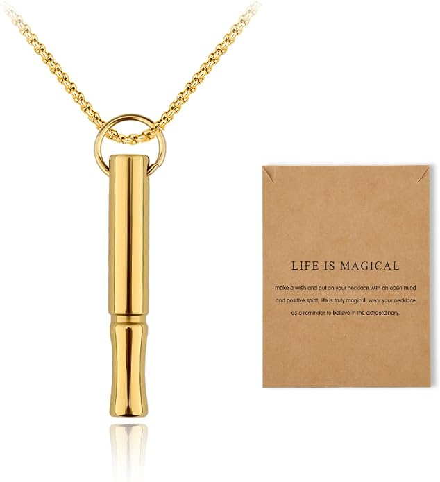 Mindful Breathe Necklace for Men Women Quit Smoking Breathe Whistle Pendant Stress Relief Necklace Anxiety Relief Gift