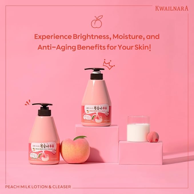 Kwailnara Peach Milk Body Wash & Lotion Set (19.75 Oz Each) – 2-Piece Korean Skincare Duo for Clear & Radiant Skin | Milk Protein, Royal Jelly & Vitamin-Rich Peach Extract | Paraben-Free