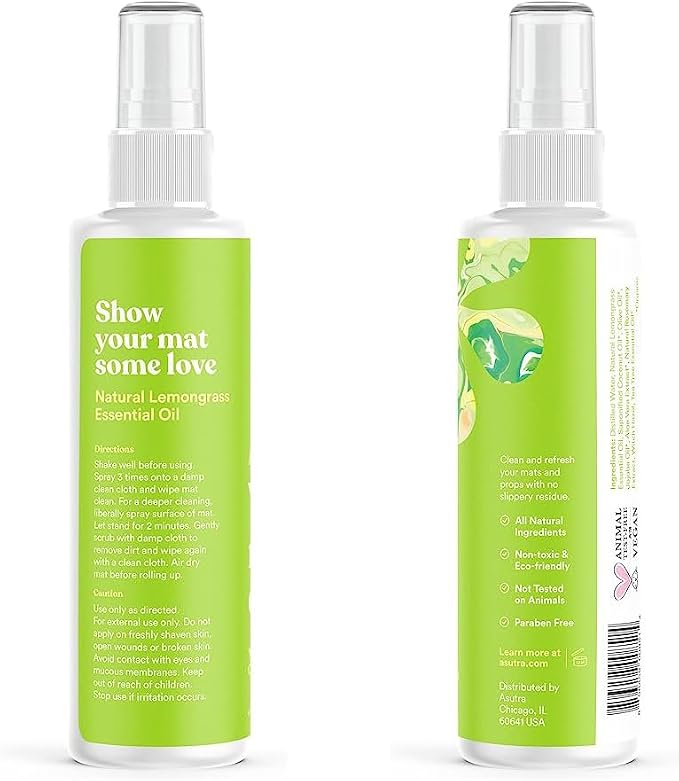ASUTRA Yoga Mat Cleaner Spray (Mindful Lemongrass), 4 fl oz - No Slippery Residue, Organic Essential Oils Deep-Cleansing for Fitness Gear & Gym Equipment, Microfiber Towel Included