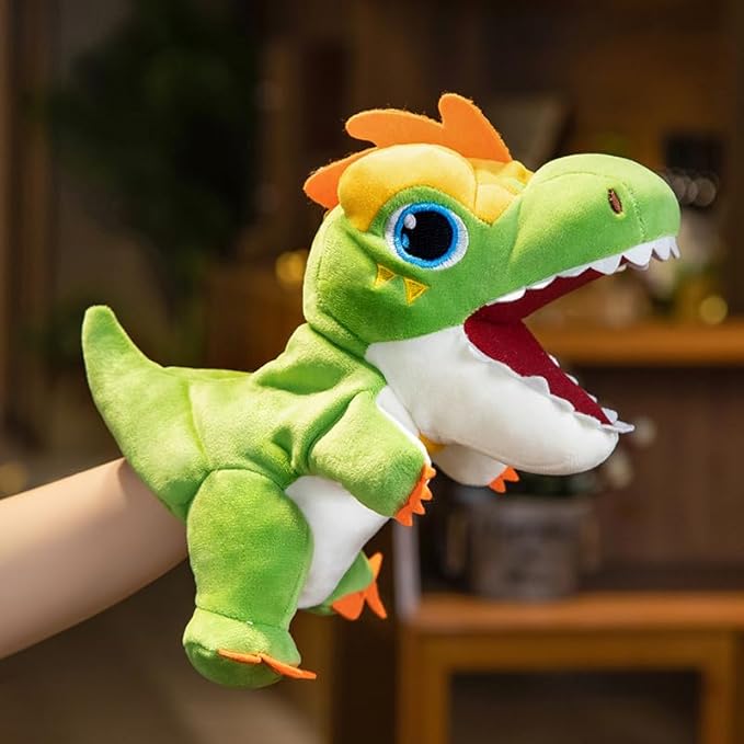 Cuteoy Plush Green T-Rex Hand Puppet Stuffed Animal Toy Open Movable Mouth Creative Role Play Storytelling Dinosaur Plushies Gifts for Kids Toddlers Birthday Christmas