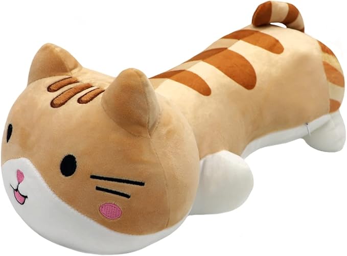 ELAINREN Soft Yellow Calico Cat Plush Hugging Pillow,Cute Orange Tabby Kitten Stuffed Toy,Cartoon Tiger Kitty Plushie Doll Gifts/15.7''