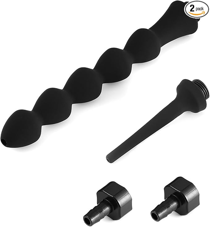 2 Pc Shower Enema Douche Nozzles , Comfortable Silicone Nozzles Enema Attachment, Reusable Shower Enema Black