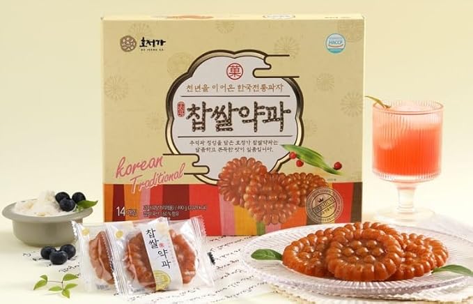 Ho Jeong Ga Korean Traditional Sweet Rice Yakgwa 490g (14 Pieces) – Premium Honey Cookies, Chewy & Soft Korean Dessert Snack, Individually Wrapped, Made in Korea