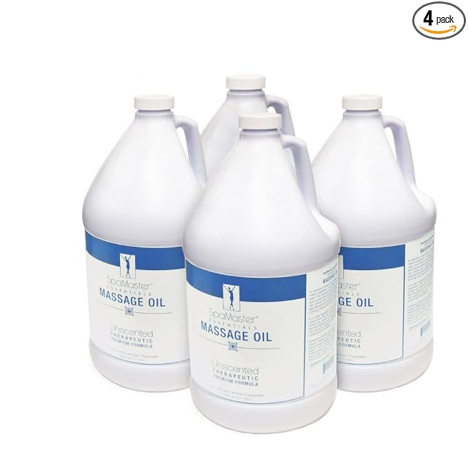 Master Massage - Organic, Unscented, Vitamin-Rich and Water-Soluble Massage Oil - 4 Gallon Bottle Per Pack
