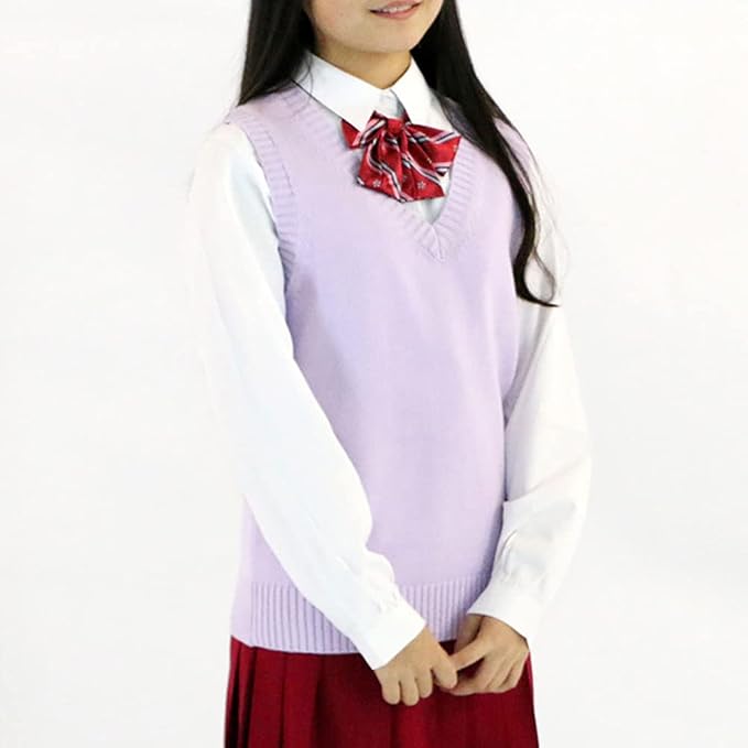 jinghuiyue Women’s V Neck Sweater Vest School Uniform Solid Color Sleeveless Knit Sweaters Pullover Tank Tops