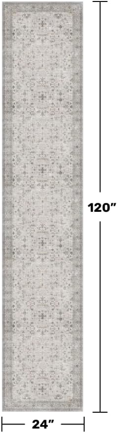 Hazo Haus Vintage Hallway Runner Rug - 2x10 Runner Rug, Washable 2x10 Light Gray & Sage Kitchen Floor Mat - Extra Long Light Gray Neutral Farmhouse Boho Design Décor
