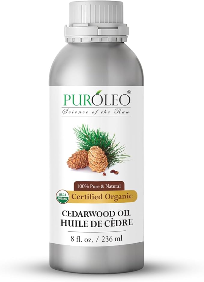 PUROLEO Organic Certified USDA Cedarwood Essential Oil 8 Fl Oz/236 ML (Packed in Canada) 100% Pure Natural Undiluted Oil for Aromatherapy, Massage, Diffuser, DIY Projects, Fragrance | Non-GMO Verified