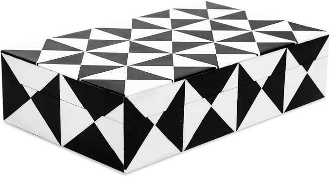 Handicrafts Home Small Decorative Storage Box with Lid, Black and White Keepsake Box, Decorative Trinket Box for Jewelry, Desk Organizer, Coffee Table & Shelf Decor, Triangle - 8 x 5 x 2 Inch