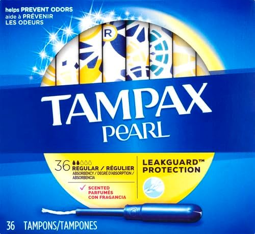 Tampax Pearl Tampons with Plastic Applicator, Regular Absorbency, Fresh Scent, 36 Count