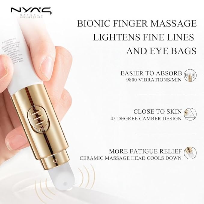 Niyas Electric Vibrating Eye Cream with Massage Head - Anti-Aging Treatment for Dark Circles and Puffiness, Firming Eye Serum with Acetyl Hexapeptide-8 for Fine Lines & Eye Bags - 20g