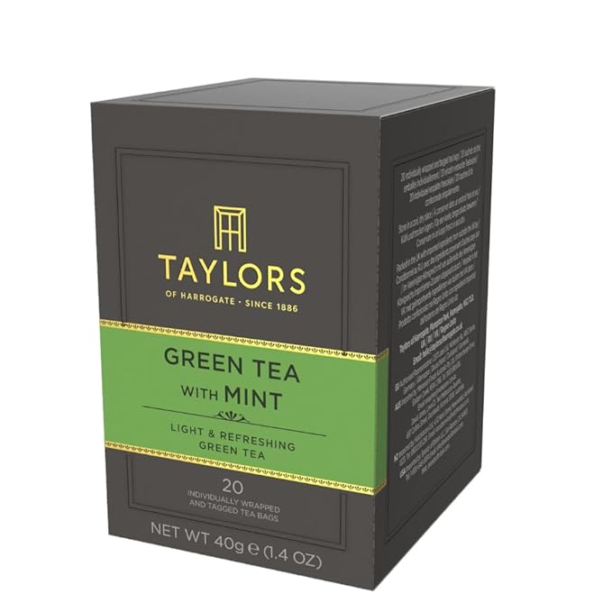 Taylors of Harrogate Green Tea with Mint, Individually Wrapped Bags, 20 Count (Pack of 1), Refreshing, Light & Lively, Caffeinated, Enjoy Hot or Iced, 20 Teabags