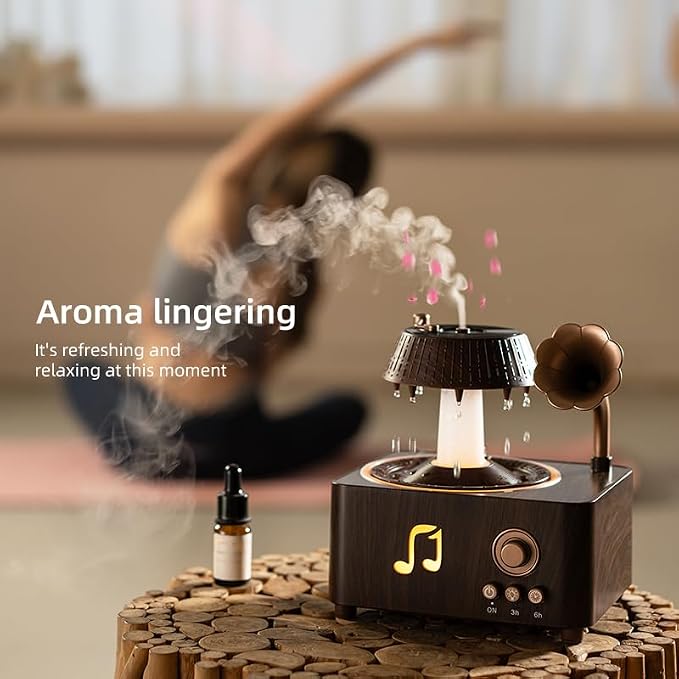 Vintage Record Player Essential Oil Diffuser 250mL Aromatherapy Diffuser with LED Light & Fragrance Diffusion, Quiet Humidifier for Home Bedroom Office Yoga, Retro Decor Air Freshener Machine
