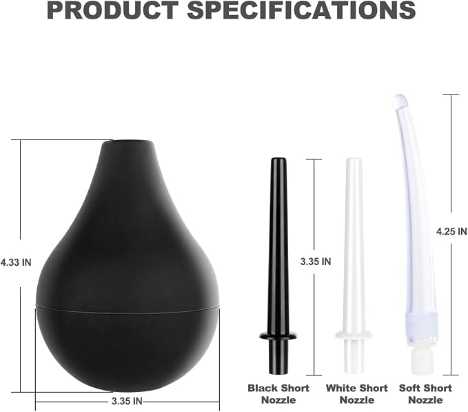 RANEU Enema Bulb Anal Douche Enema Kit for Women & Men with 3 Nozzles (5 Piece Set)
