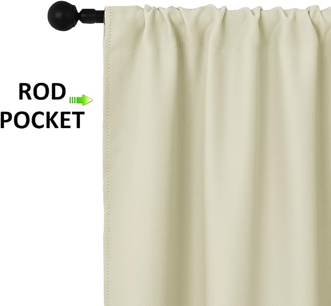 NICETOWN 2 Panels Blackout Curtains, Rod Pocket Thermal Insulated Drapes for Kitchen, Heavy Duty Small Window Treatment for Dorm Room, Studio Apartment, Basement (Beige, W42 x L30)