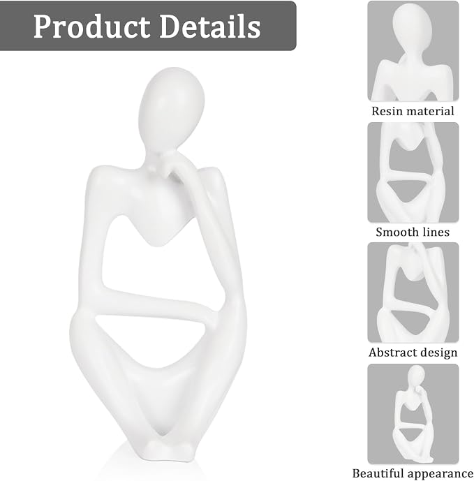 Sandstone Resin Thinker Statue Style Abstract Sculpture, White, Right | Small Statue Collectible Figurines, Modern Aesthetic Ornament for Home Office Bookshelf Desktop Coffee Table Decor