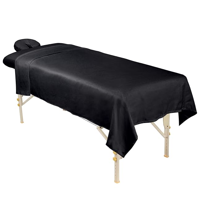 ForPro Professional Collection Premium Microfiber 3-Piece Massage Sheet Set, Black, Ultra-Light, Stain, and Wrinkle-Resistant Includes Massage Flat and Fitted Sheet and Massage Face Rest Cover
