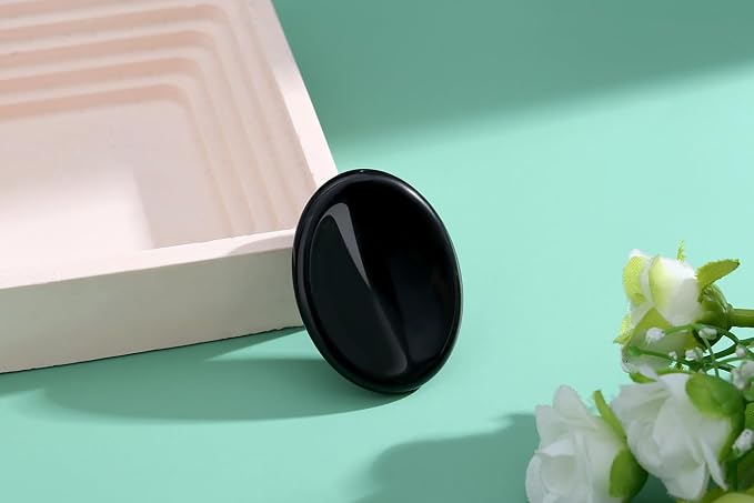 Thumb Worry Stone Black Obsidian Crystal Stone Healing Crystals Pocket Oval Natural Stress Relief Gifts Meditation Accessories Palm Reiki Tiny Fidget Trinket Anxiety Relief Items for Women Men