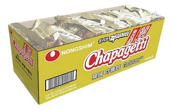 Nongshim Chapagetti, Black Bean Jajangmyeon Korean Ramen Noodles, 10 Pack | Black bean instant noodles with roasted chunjang sauce, onion-garlic notes, chewy sauce-coated finish