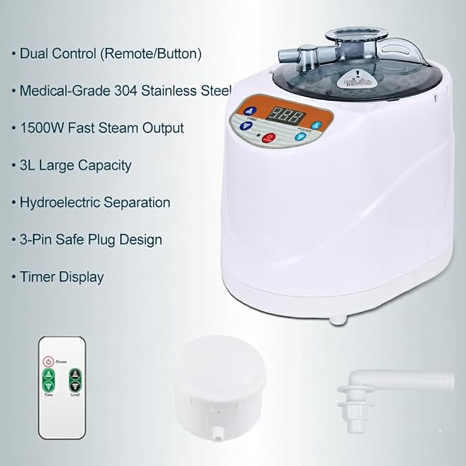 Portable Steam Sauna– Red Light Therapy Home Sauna Tent with 3L & 1500W Steamer, Remote Control Time & Temperature Settings, Foldable Chair Included for Relaxation