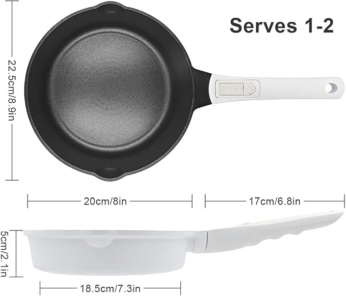 8 Inch Non Stick Frying Pan Skillet, Small Saute Pan, White | Egg Pan Non Toxic, Compatible with All Stovetops, PTFE & PFAS & PFOA Free, Oven Safe