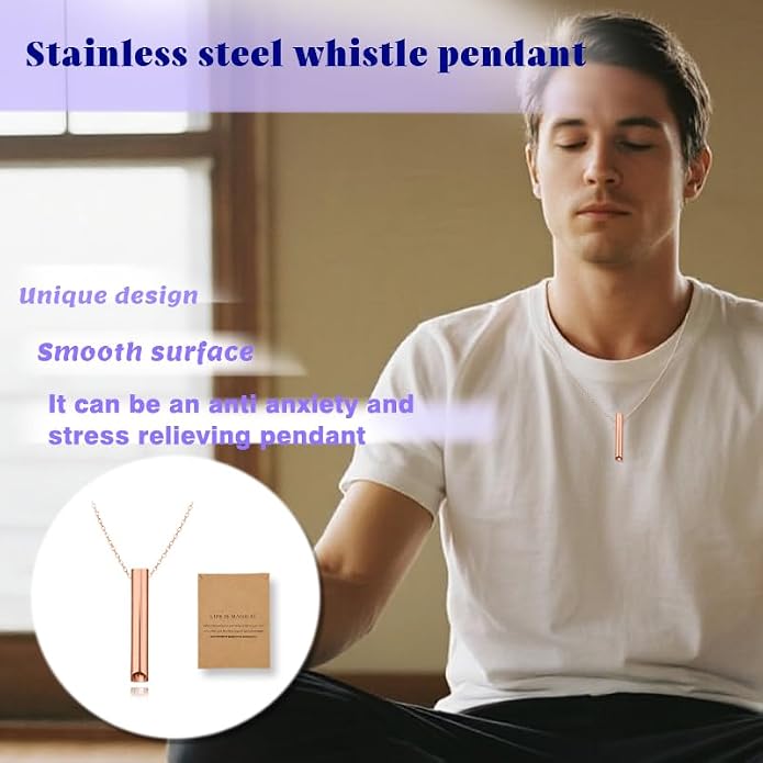 Mindful Breathe Necklace for Men Women Quit Smoking Breathe Whistle Pendant Stress Relief Necklace Anxiety Relief Gift