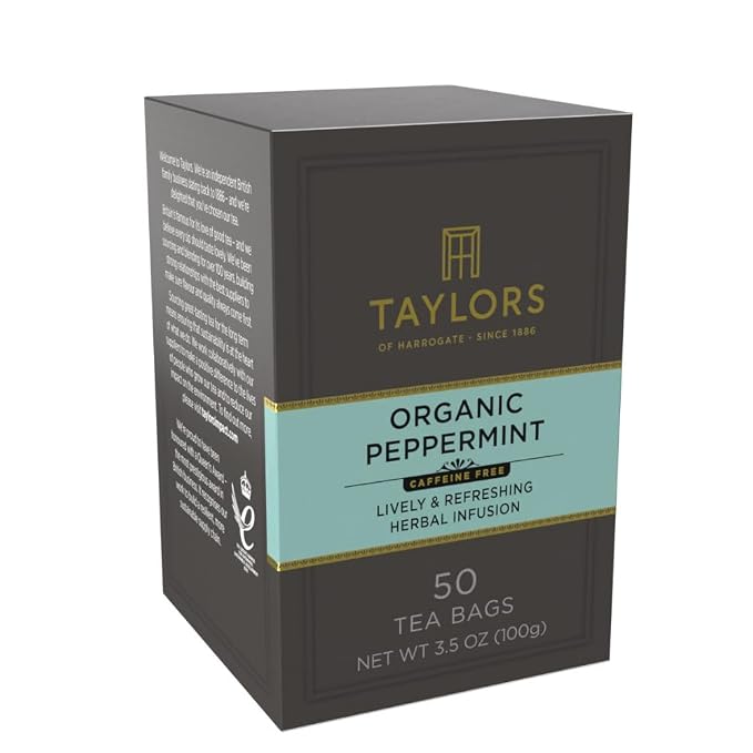 Taylors of Harrogate Organic Peppermint, Herbal Tea, Pillow Tea Bags, 50 Count (Pack of 6), Clean, Pure and Refreshing, Caffeine-Free, Enjoy Hot or Iced, 300 Teabags Total