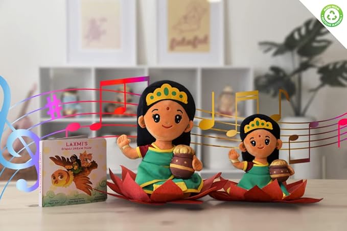 MODI TOYS Laxmi Devi Collection - Mantra Singing Plush Toys and Book | Ideal for Newborns, Infants, Toddlers, Grandparents | Best for Diwali, Baby Shower, Birthday, Housewarming