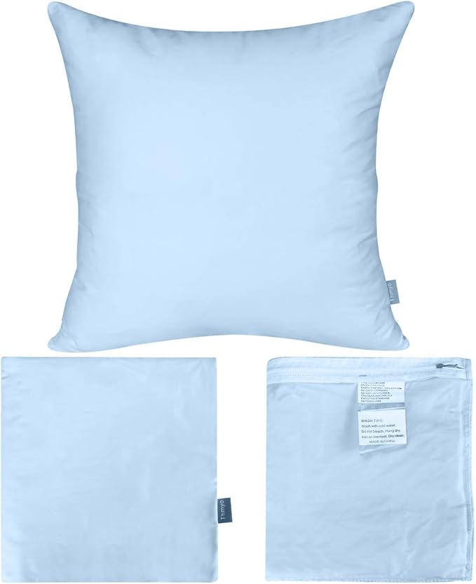 4-Pack 100% Cotton Comfortable Solid Decorative Throw Pillow Case,Thmyo Square Cushion Cover Pillowcase Sublimation Blank Pillow Covers DIY Throw Pillowcase for Sofa(16x16 inch/ 40x40cm,Light Blue)