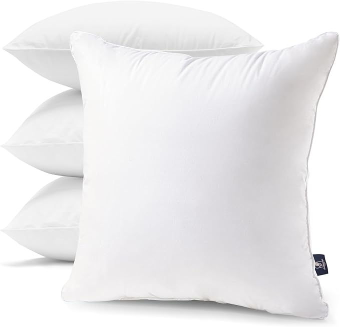 Phantoscope Throw Pillow Insert with 100% Cotton Cover, 18x18 Inch, 4 Pack | Soft Supportive Throw Pillows for Couch Bed, Hypoallergenic Breathable Pillows Inerts, Square Decorative Cushion Sham Stuffer
