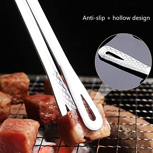 2 Pcs (11 In & 9.45 In) Bbq Tongs – Korean Barbecue & Grill Tools,Kitchen Tongs, Stainless Steel Heavy Duty For Cooking, Meat, Bread & Ice, Clip Head Hollow Design