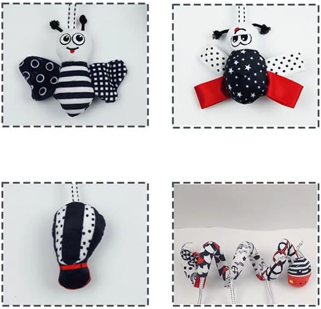 Spiral Car Seat & Stroller Activity Toy Baby Sensory interaction Cartoon toys Hanging Toys Black and White Giraffe with ringing bells_hanging or Wrapping around the infant bed or Strollea 04