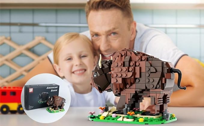 Kadablok MOC Building Sets, American Bison Building Blocks Set for Adults, MOC Bison Animal Building Kit Model Ornaments Creative Gifts,Yellowstone Inspired Bison Collectible Display, 384 PCS