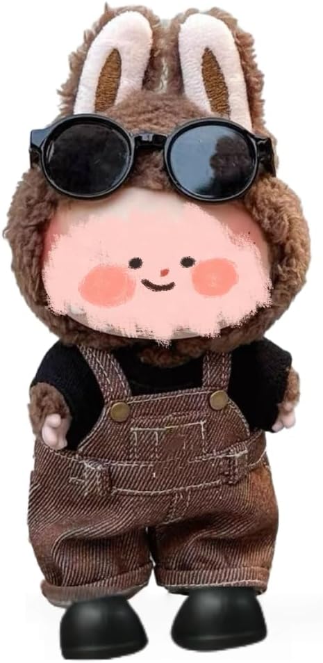 4/5/6 Set Doll Clothes Compatible with 17cm labubu, Clothes for Dolls Outfit, Contain Hat +Glasses+ Summer Camisole Dress+Mini Bag+ Mini Camera + Shoes, No Doll Include (Black)