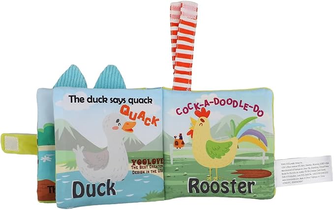 bebe mondo Farm Infants Toy – Chicken Soft Crinkle Books for Tummy Time, Infant Sensory Toy 0-6-12 Months, Touch and Feel Developmental Cloth Book, Shower Gift, Easter Baby Gifts for Boys Girls