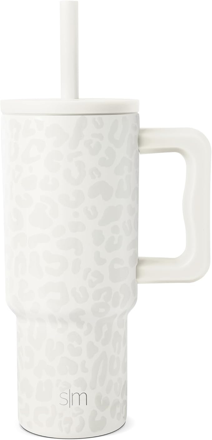 Simple Modern Kids 24 oz Tumbler with Handle and Silicone Straw Lid | Spill Proof and Leak Resistant | Reusable Stainless Steel Bottle | Gift for Kids Boys Girls | Trek Collection | Cream Leopard