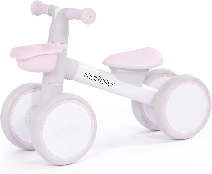 Kid's Balance Bikes for 1 Year Old Boys and Girls, 12-36 Months Toddler Ride-on with Adjustable Seat and a Front Basket, First Birthday Gifts (Pink)