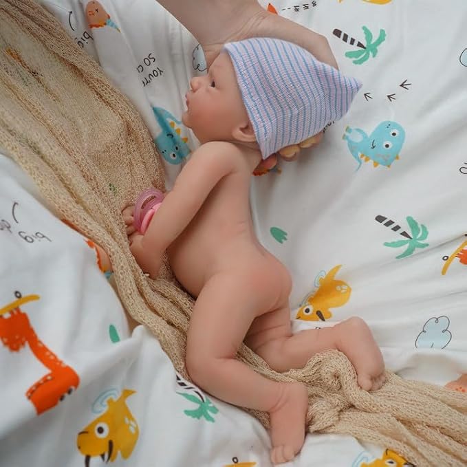 Mire & Mire Reborn Baby Dolls 12"" Boy Micro Preemie Full Body Silicone Baby Doll Realistic Open Eyes Baby Doll (Blue), Pink