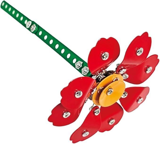 86-Piece Buildable Metal Flower Craft Kit – DIY Red Floral Assembly Model, Creative Construction Toy & Home Décor Gift for Adults and Kids