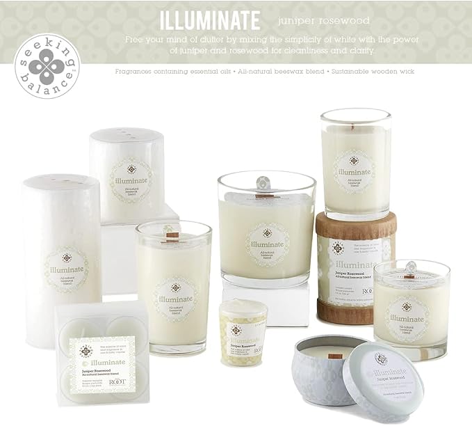 Root Candles Seeking Balance Wood Wick Spa Candle Aromatherapy Candles, 12-Ounce, Illuminate: Juniper Rosewood