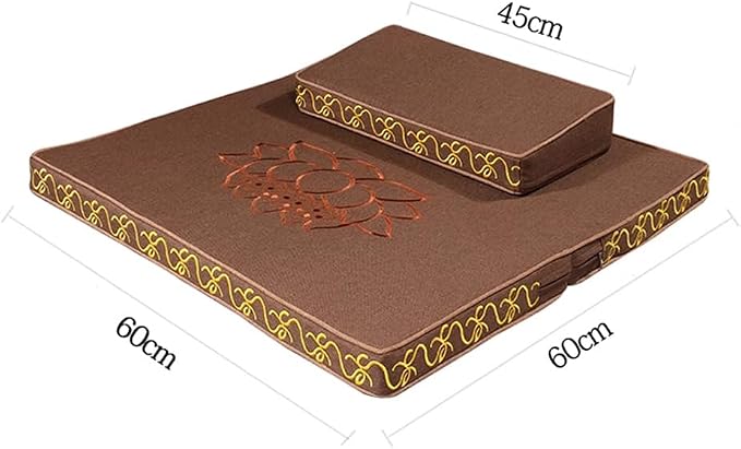 Portable Foldable Meditation Cushion Mat Set with Washable Cotton Linen Cover, Larger Thick Yoga Mat Bolster Floor Pillows Seating for Adults Meditation Accessories coffee1-80cm