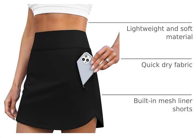 LouKeith Golf Skirts for Women Tennis Skirt with Zipper Pockets High Waisted Running Casual Athletic Skorts Built-in Shorts