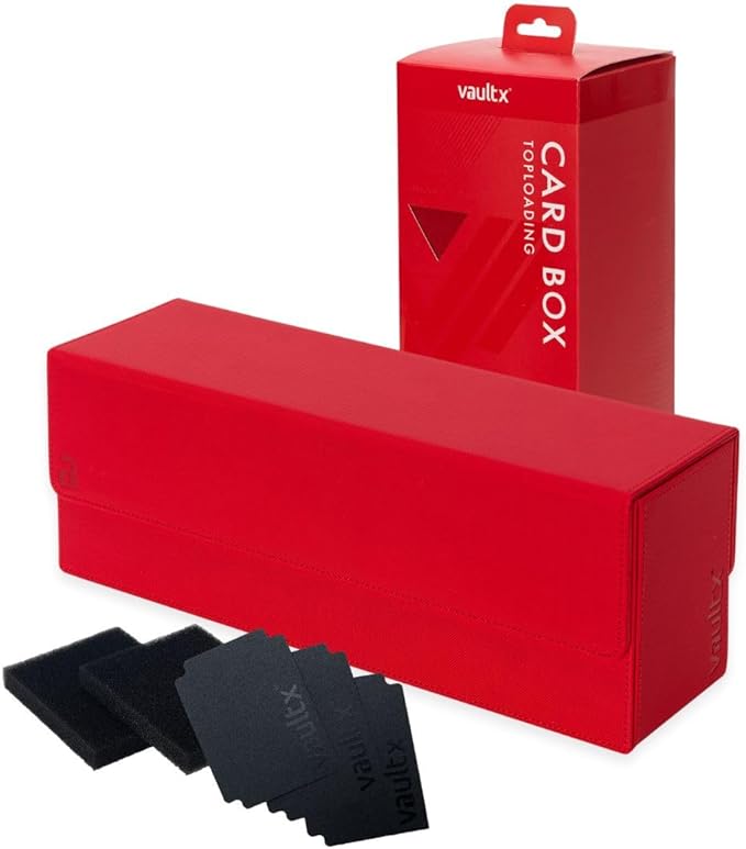 Vault X Card Storage Box, Exo-Tec Material, Detachable Magnetic Lid, with Dividers & Foam Fillers, for Trading Cards (Red)
