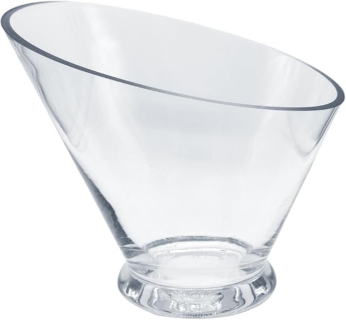 WGVI Slant Cut Calyx Glass Vase, Width 9", Height 7.75", Clear Terrarium, Candy Dish, Fruit Jar, Floral Container for Wedding Party Event, Home Office Decor, 1 Piece