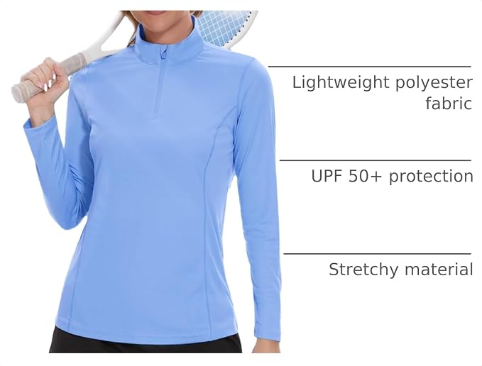 TACVASEN Women's Quarter Zip Pullover Golf Shirts UPF 50+ Long Sleeve Sun Shirts UV Protection Workout Tops