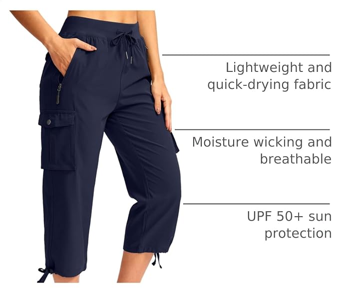 Soothfeel Women's Cargo Capris Pants with 6 Pockets Lightweight Quick Dry Travel Hiking Summer Pants for Women Casual