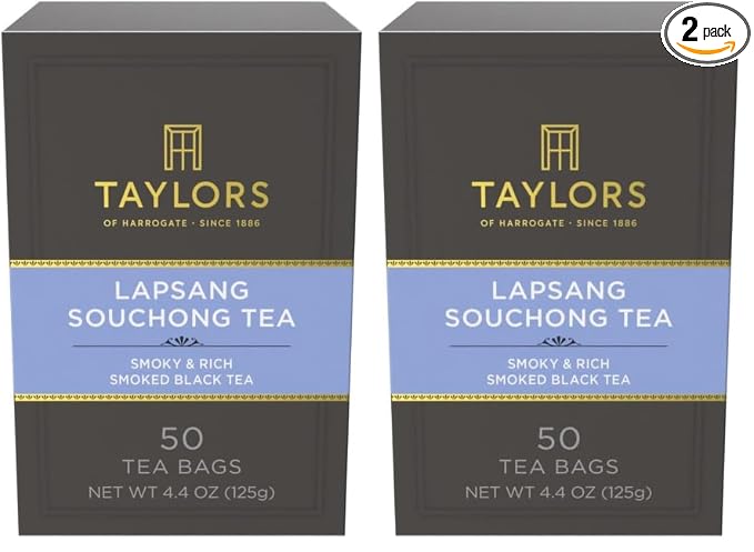 Taylors of Harrogate Lapsang Souchong, Black Tea, Pillow Tea Bags, Smoky, Rich and Strong, Caffeinated, Enjoy Hot or Iced, 50 Teabags, 50 Count (Pack of 2)