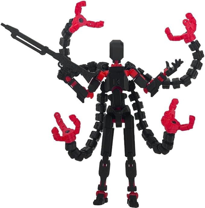 T13 Action Figure, Assembly Completed Dummy 13 Action Figures,T 13 3D Printed Toys - The Premium Action Figures for Sci-Fi Enthusiasts,Four Claws Robot (Black Red, 5.2 Inch)