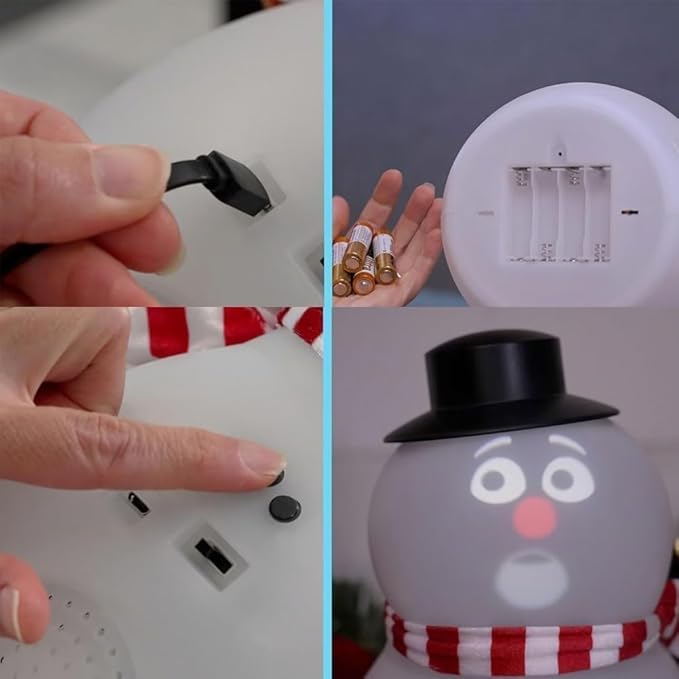 Animated Talking Snowman, Talking Animated Blink Snowman with Built in Projector & Speaker Plug'n Play, Interactive Singing & Dancing Christmas Decoration, USB or Battery Powered (1)